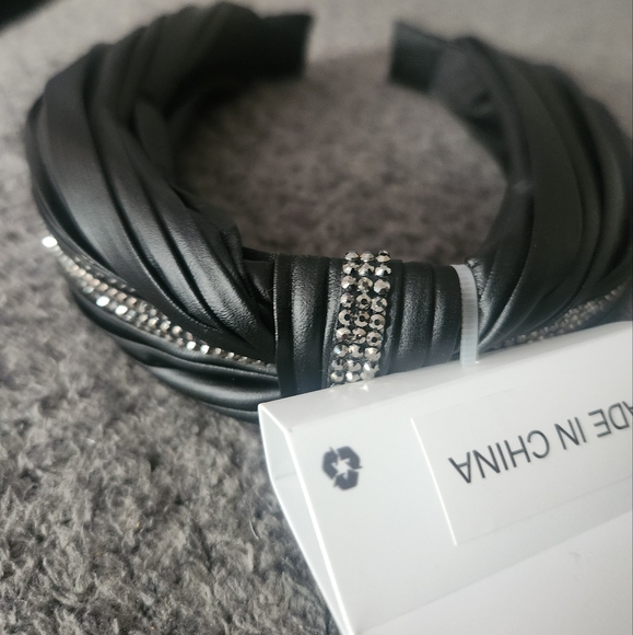 Rue21 Accessories - Rue21 Elegant Black Leather Headband with Rhinestone Accents